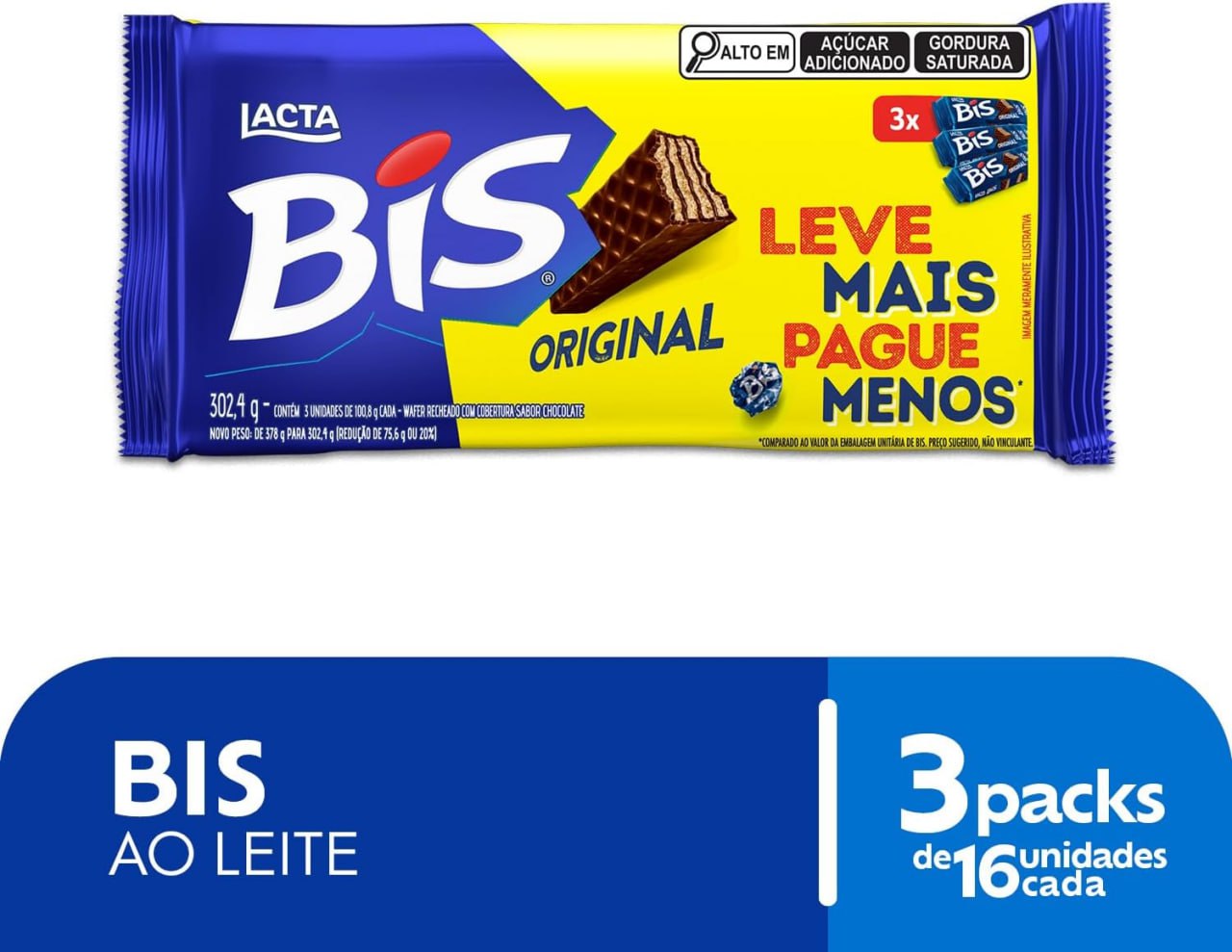 Bis Original Ao Leite - Kit com 3 unidades de 100,8g
