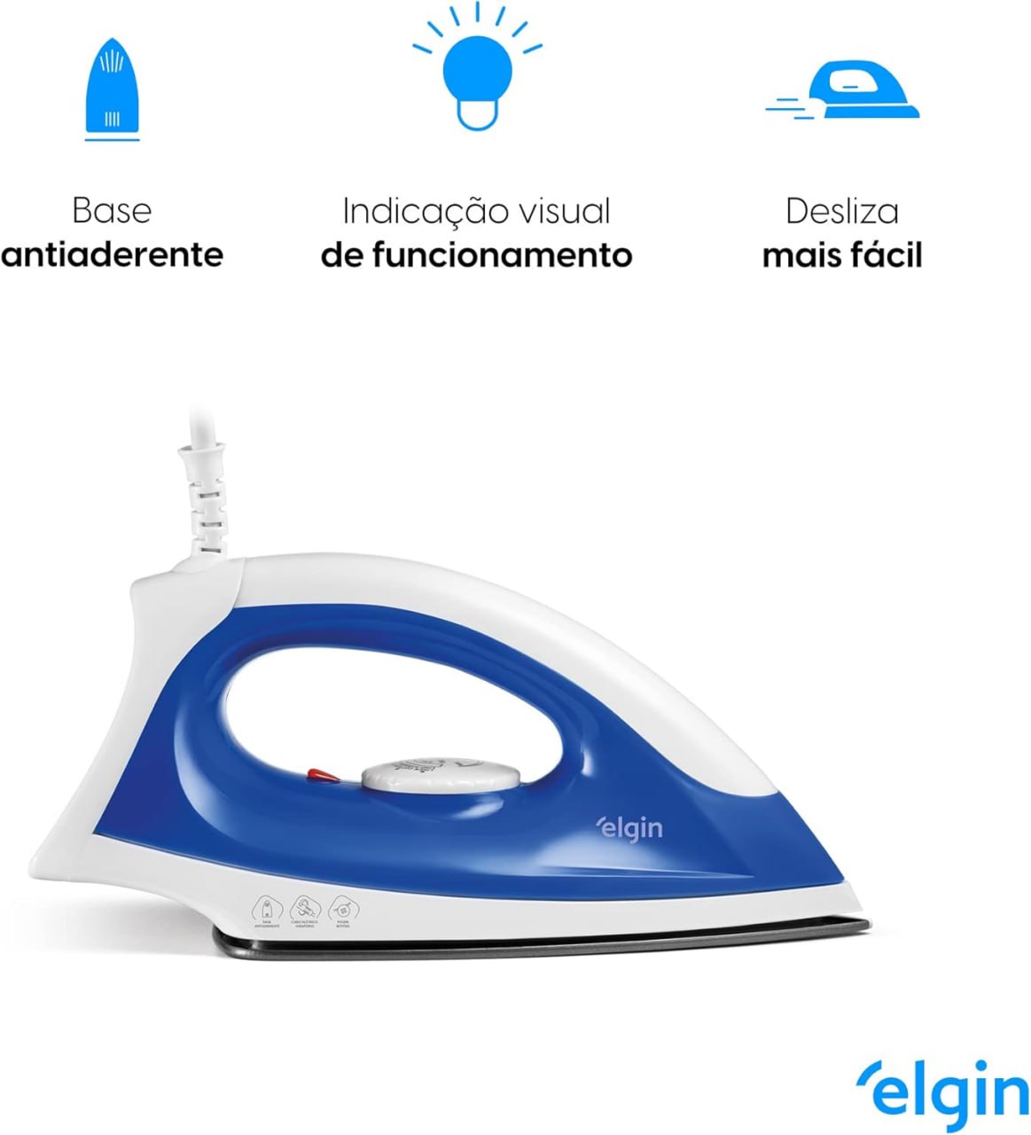 Ferro de Passar a Seco Iron Force Elgin Super Leve Branco e Azul Base Antiaderente 220V