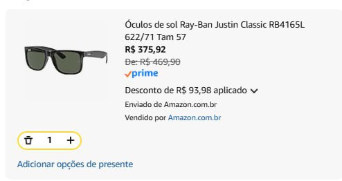 Óculos de Sol Ray-Ban Justin 0RB4165L 601/8G Tam 57