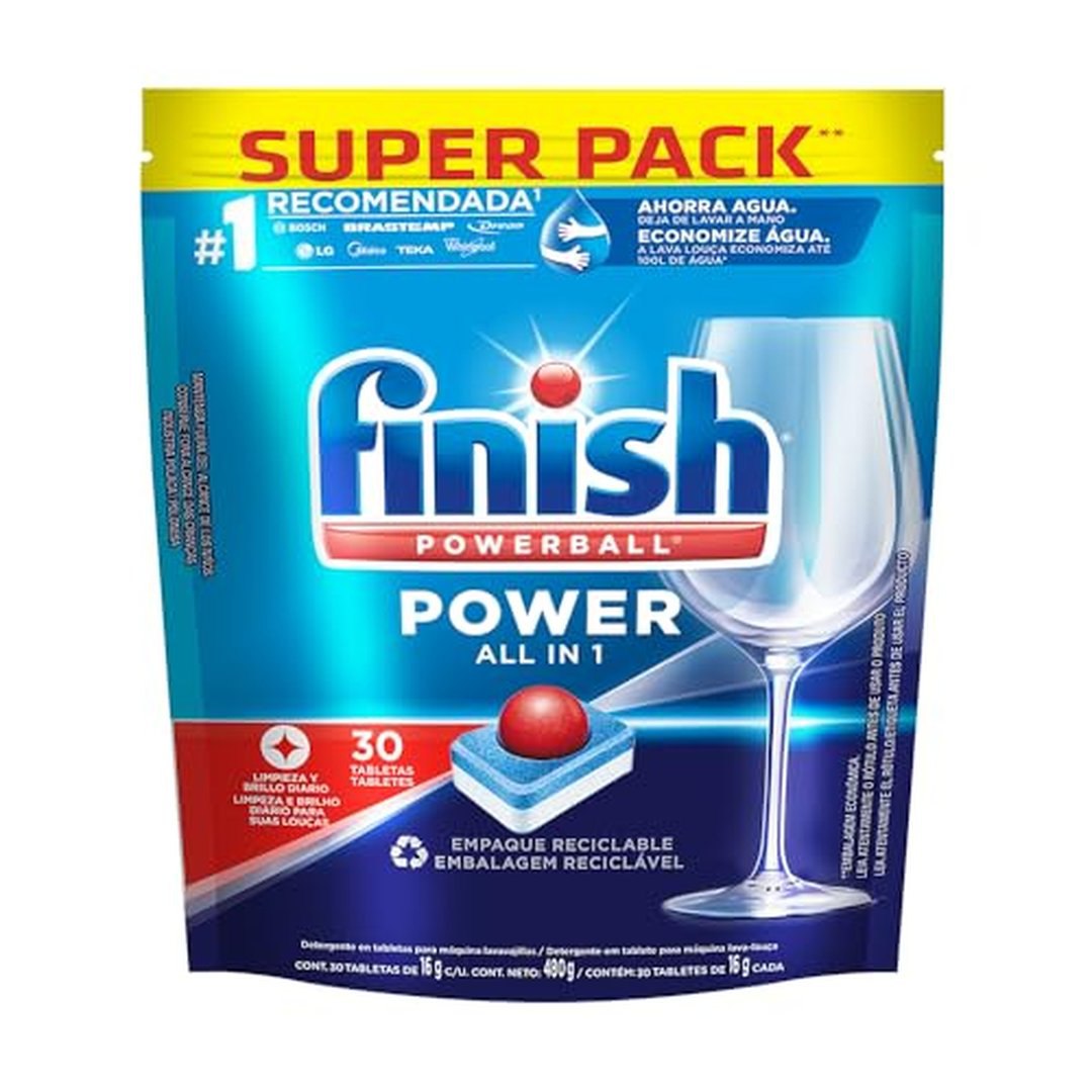 Finish Powerball Detergente para Lava Louças, Tabletes com Secante, 30 Tabletes