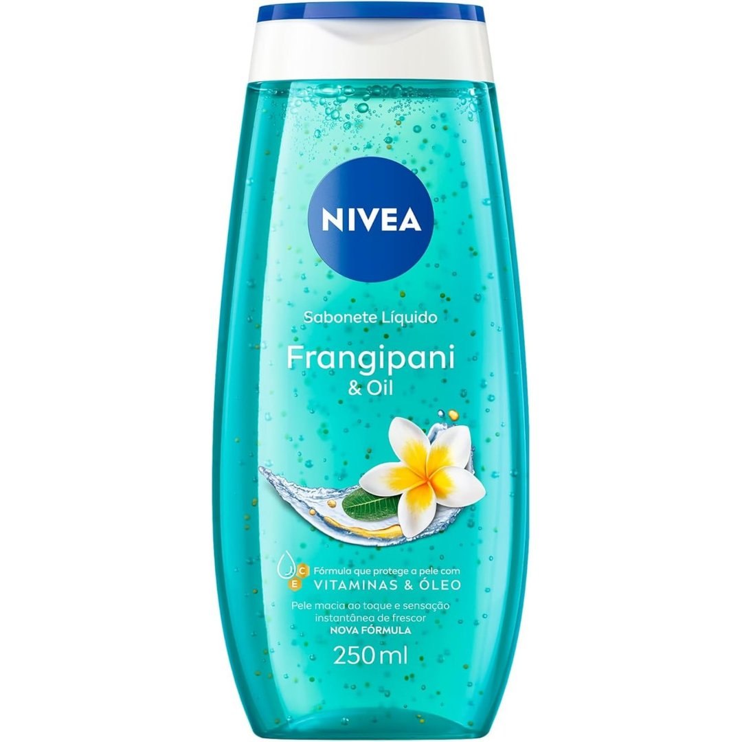 NIVEA Sabonete Líquido Frangipani & Oil 250ml, Limpeza Corporal, Pele Macia, Óleos e Vitaminas, Equilíbrio com o pH, Sensação Refrescante