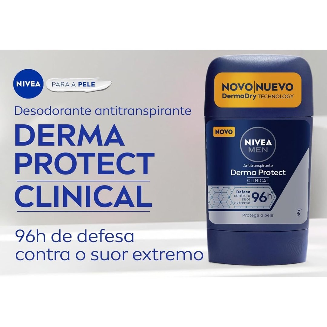 NIVEA MEN Desodorante Antitranspirante Stick Derma Protect Clinical 58g, Defesa Intensa 96h