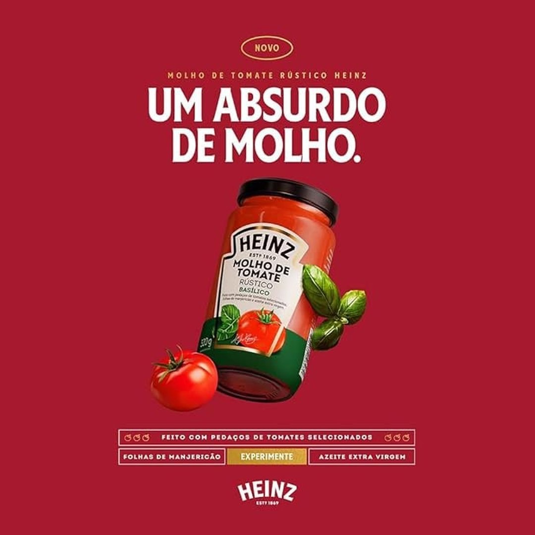 Heinz Molho de Tomate Rústico Basílico em vidro, 320G