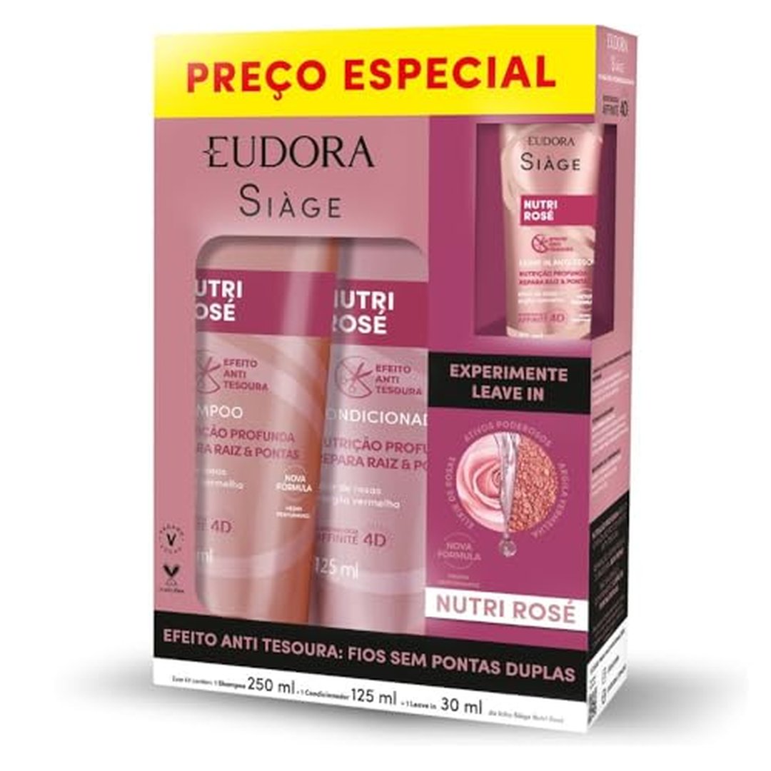 Kit Eudora Siage Nutri Rose Shampoo 250ml + Condicionador 125ml + Leave in 30ml