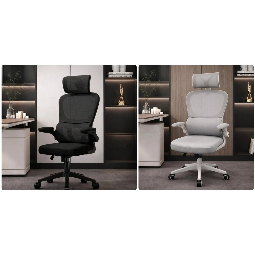 Cadeira Ergonômica Preta Giratória com Apoio Lombar e Braços Ajustáveis