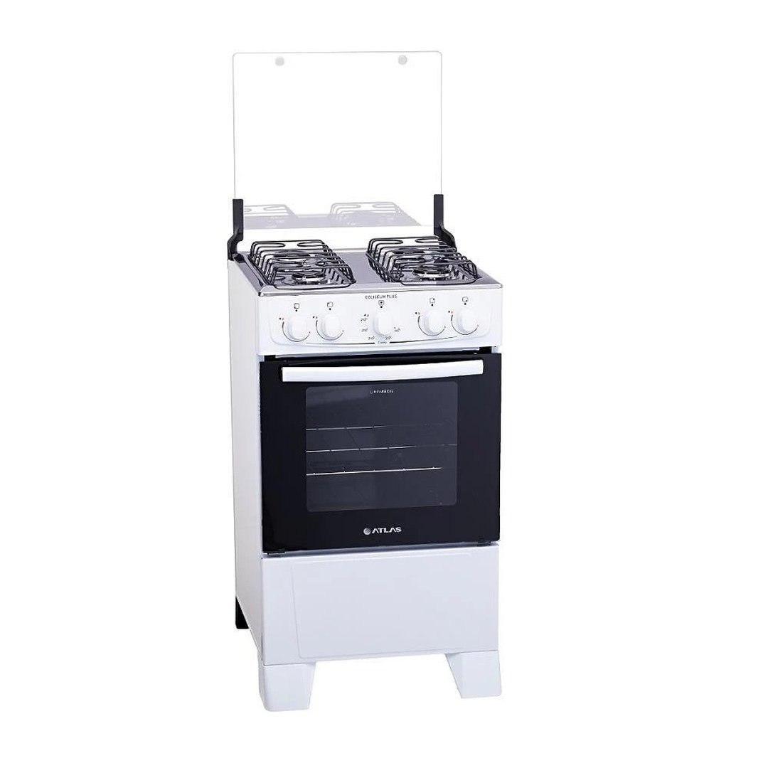 Fogão Atlas 4 Bocas Mesa de Inox Coliseum Plus Branco