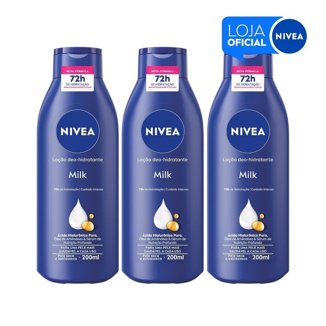 NIVEA Loção Hidratante Milk Pele Seca a Extrasseca 200ml 3 Unidades