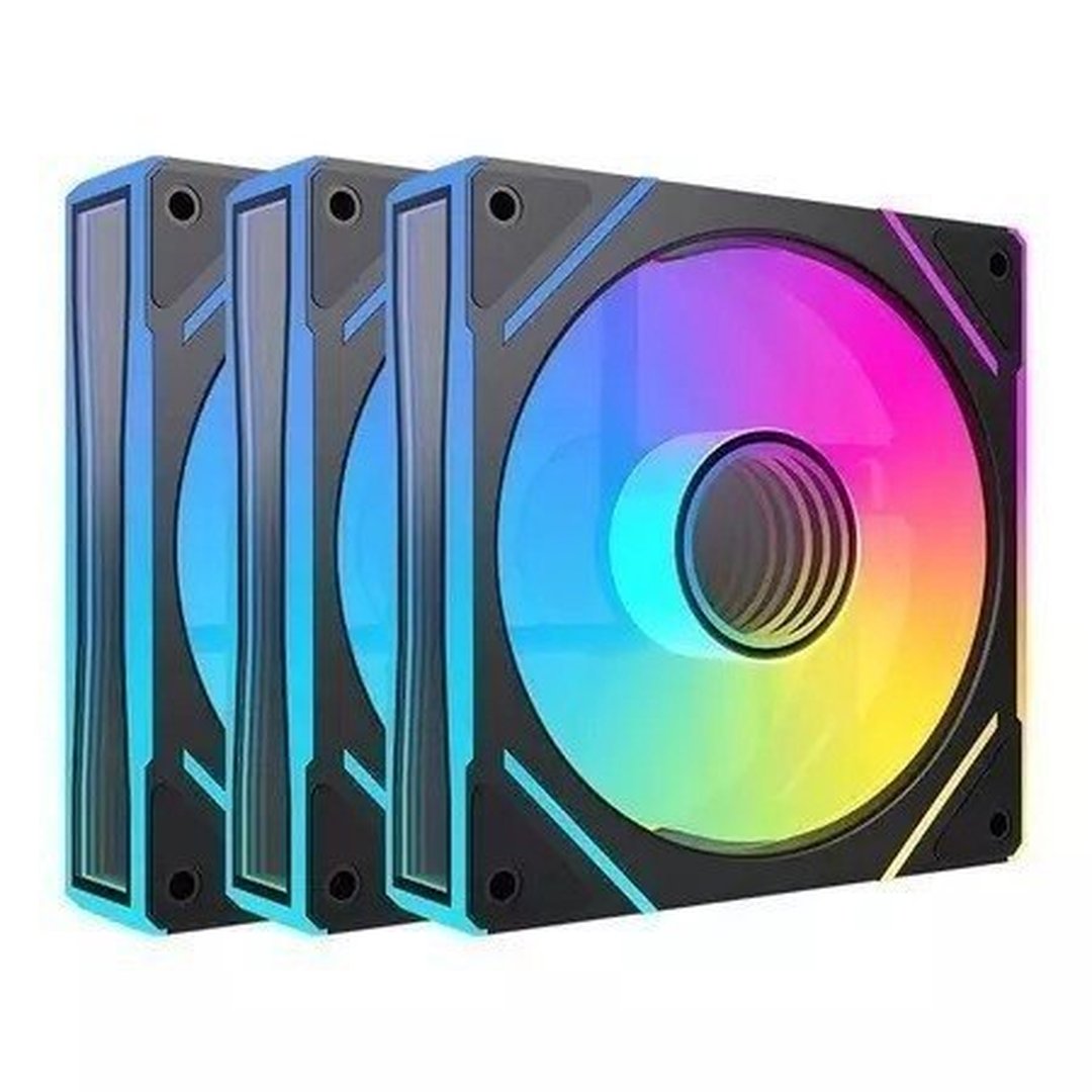 Kit Ventoinhas Acegeek Silverline, ARGB, 3x120mm, Preto, Ag-SILVERLINE3X1 Fluxo de ar: 60±10% CFM