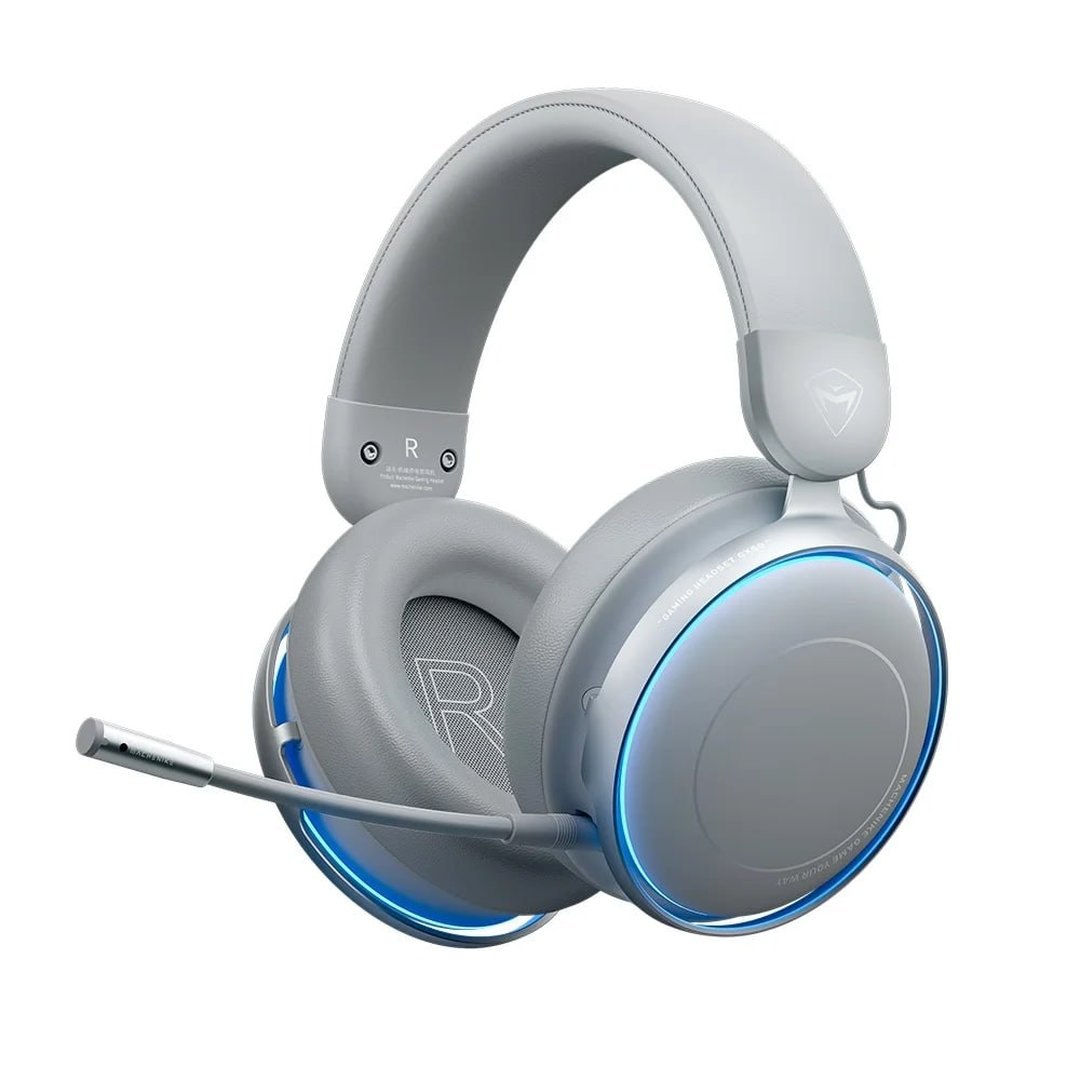 Headset Gamer Machenike GX60 Bluetooth 5.4, Som Surround 7.1, Drivers 53mm, Wireless 2.4Ghz 15ms, ANC -48dB, Bateria 98hrs, LED Azul Gelo Cinza