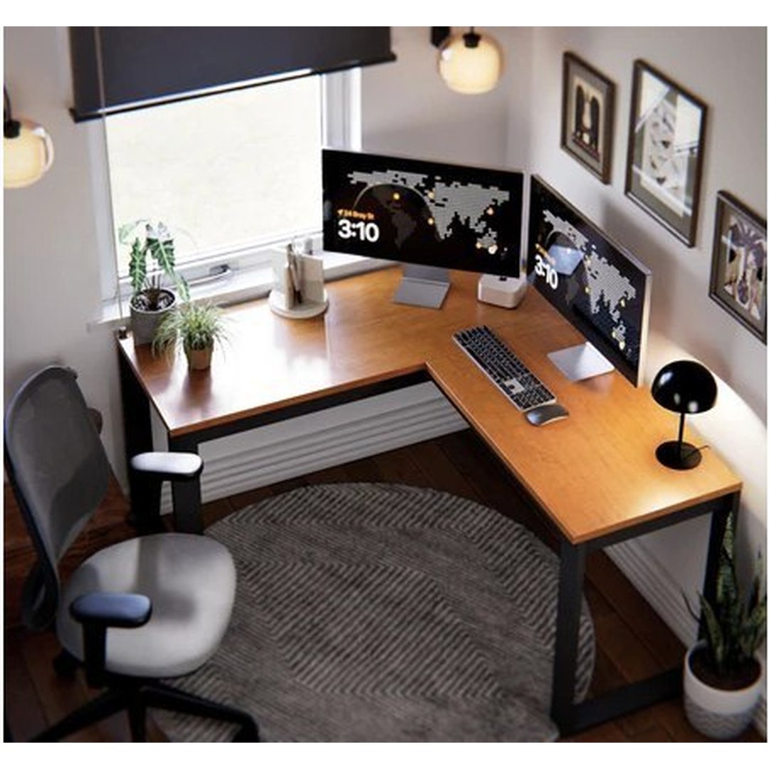 Escrivaninha de Canto Berlim em L Mdf Mdp Preto Cinamomo Mesa Home Office Escritório Moderna