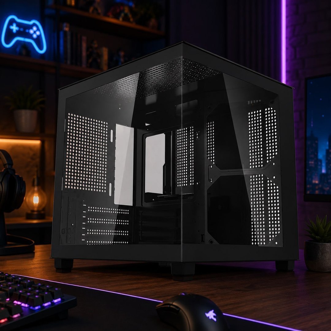 Gabinete Gamer Aquário Aigo Apollo A275, Mini-Tower, Lateral de Vidro, Preto