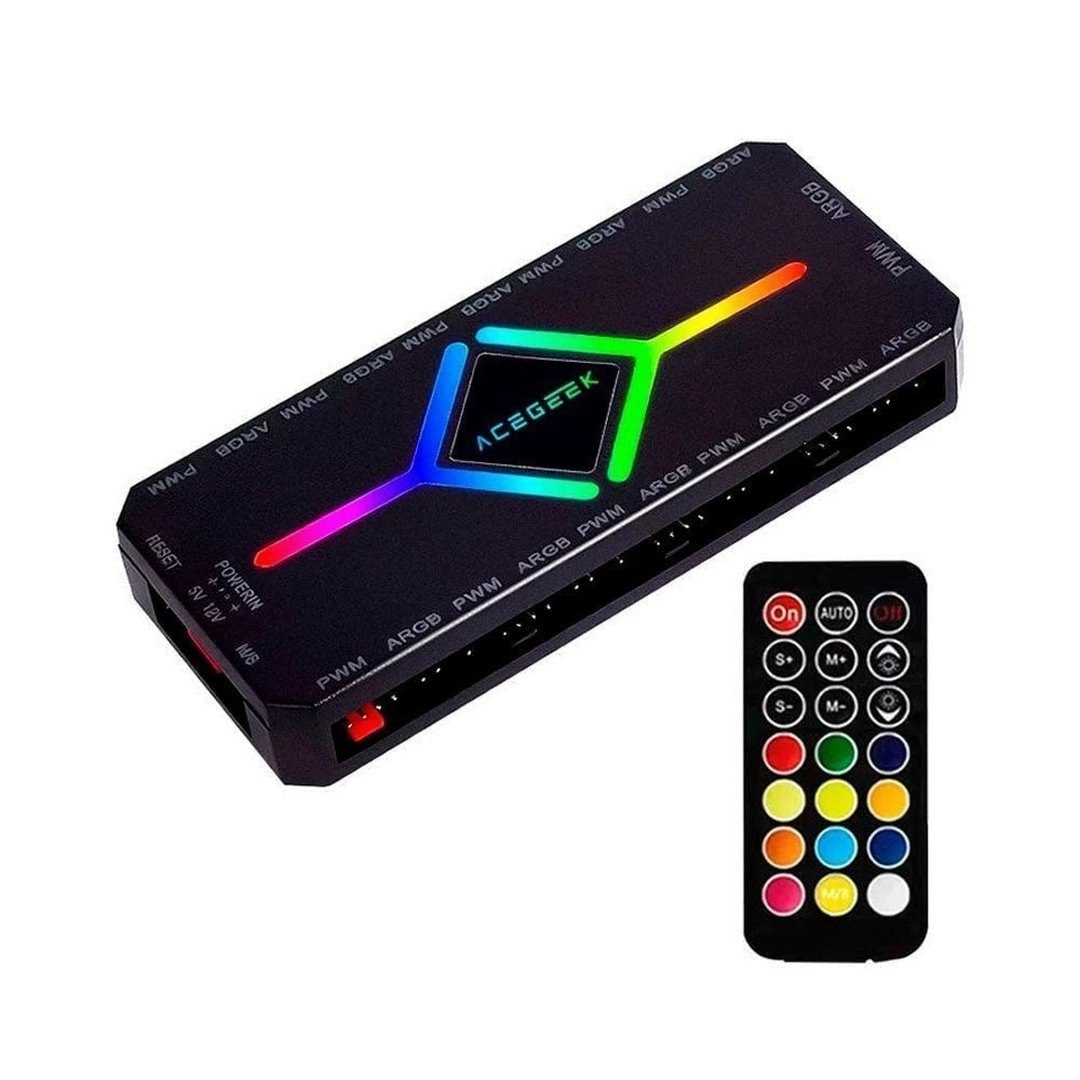 Controladora Acegeek Hub10, 10 Portas ARGB, 10 Portas Pwm, Preto, 10x Pwm de 4 Pinos + 10x ARGB 5 V de 3 Pinos