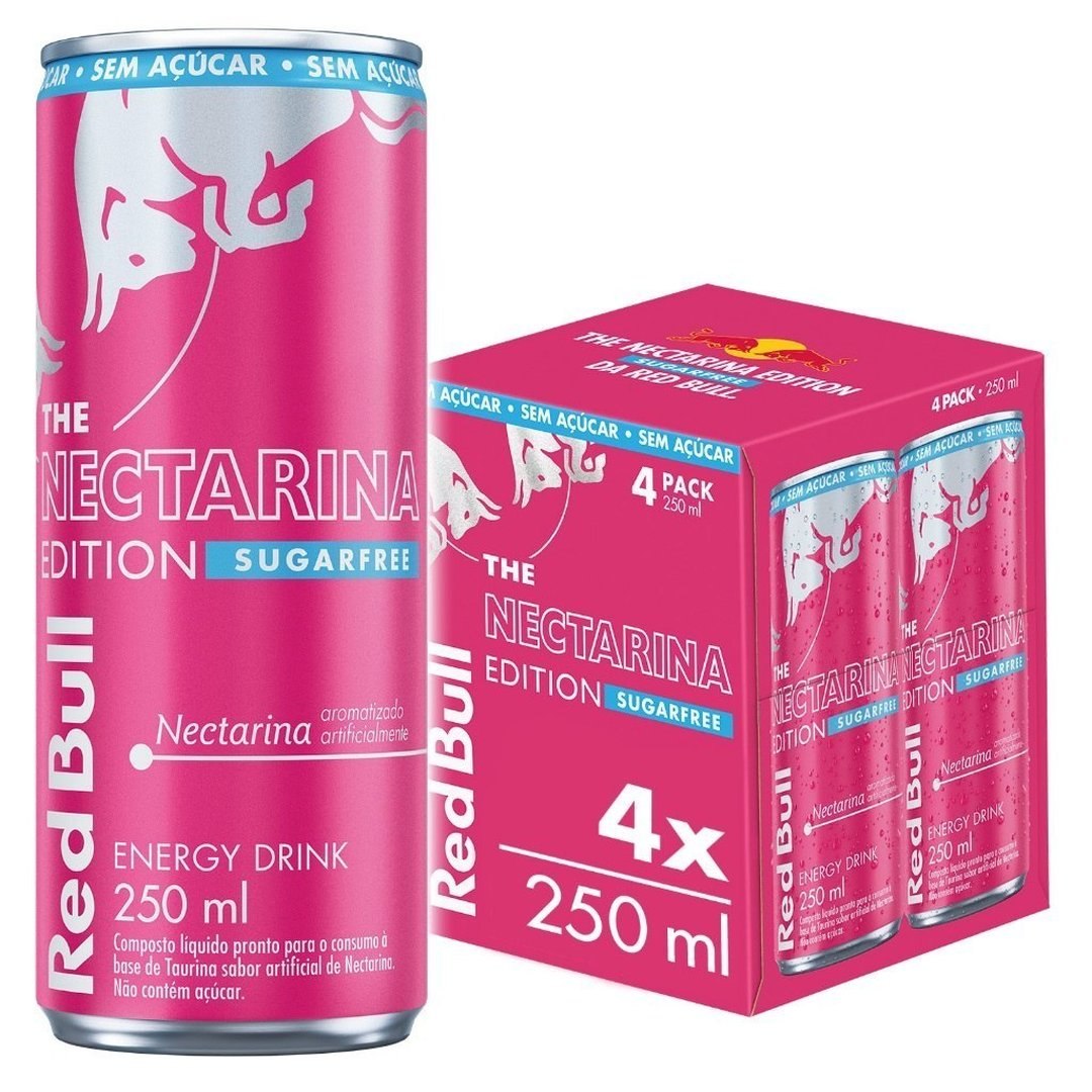 Pack 4 latas, Red Bull Energético Nectarina Edition 250ml, Sem Açúcar
