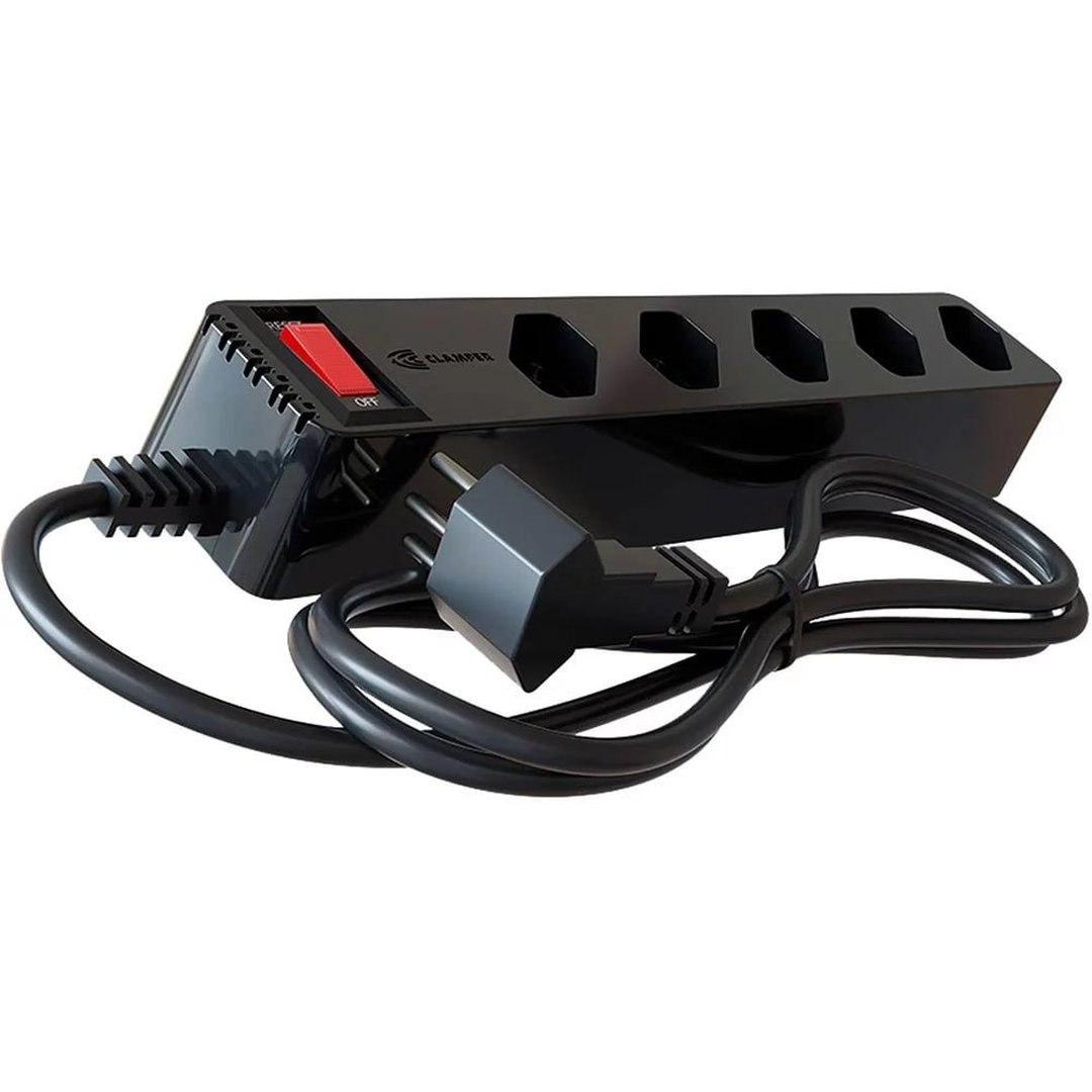 FILTRO DE LINHA + DPS ICLAMPER 5 TOMADAS LCF PRETO