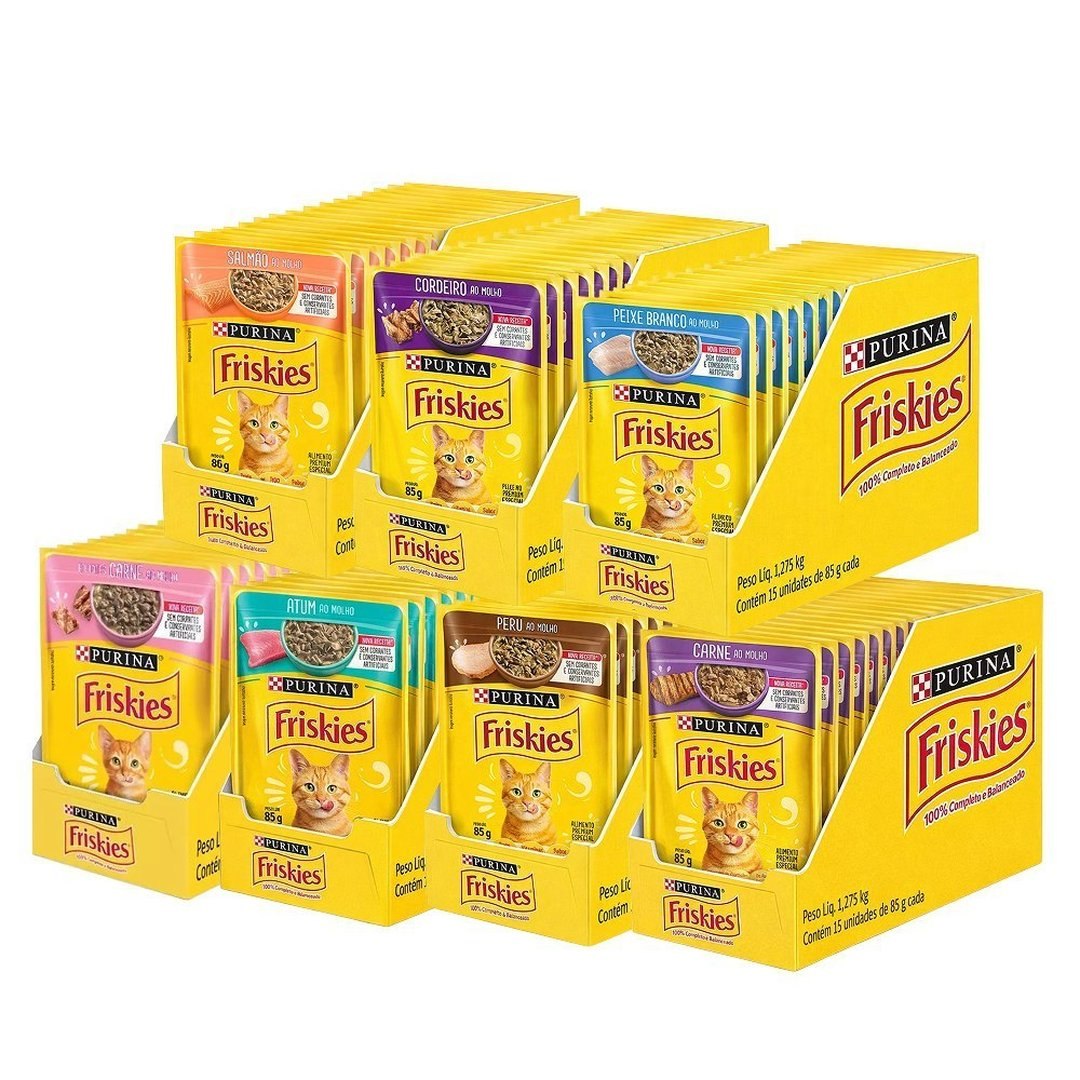 Kit 15 Sachês Ração úmida Friskies Sabores Variados para Gatos 15x85 g
