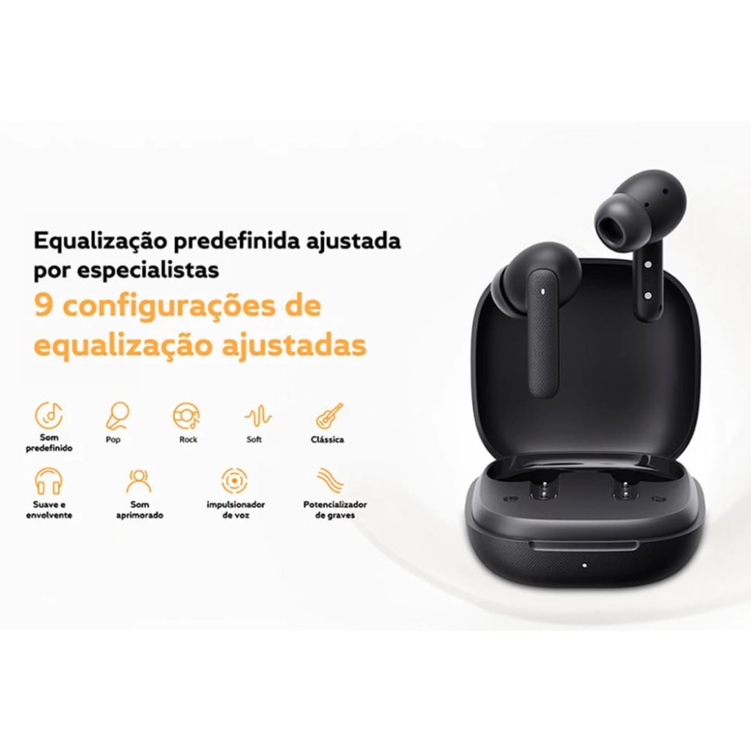Fone de Ouvido QCY Buds T43 Sem Fio Bluetooth 5.3 Modo Baixa Latência, Certificado IPX4, até 35 Horas de Bateria