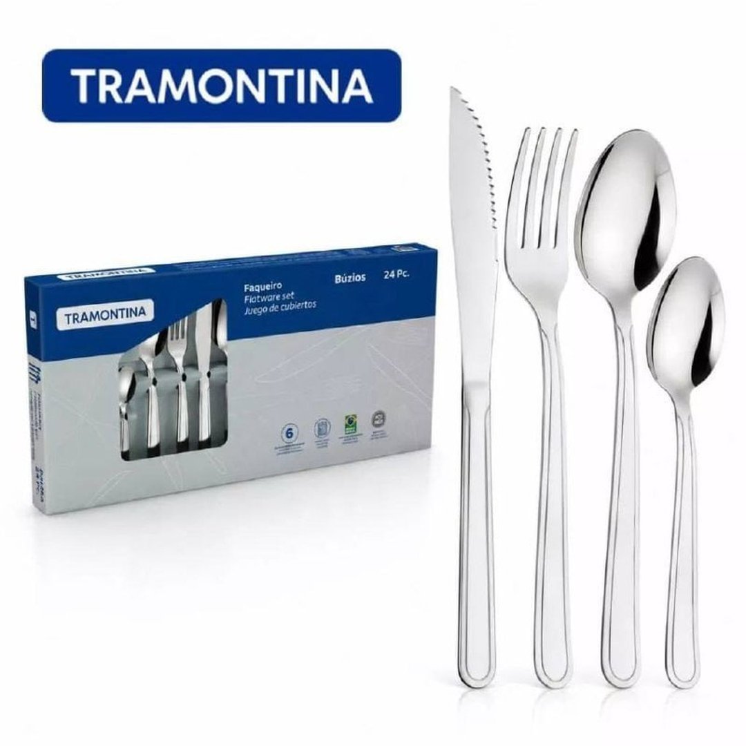 Kit Conjunto Jogo De Faqueiro Búzios 24 Peças Aço Inox Tramontina
