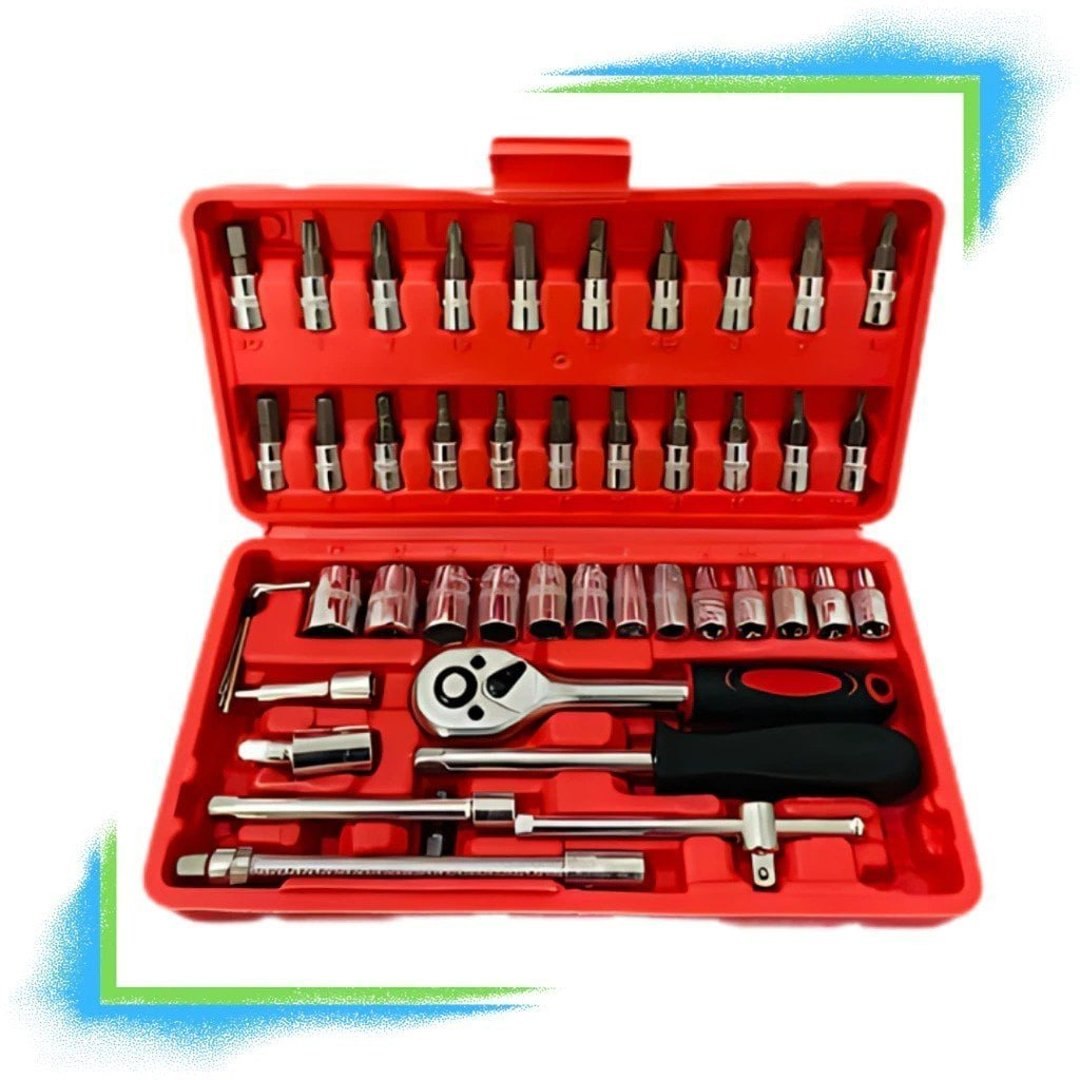 Kit 46 Peças jogo de Chaves Catraca Reversível Soquetes Cromada
