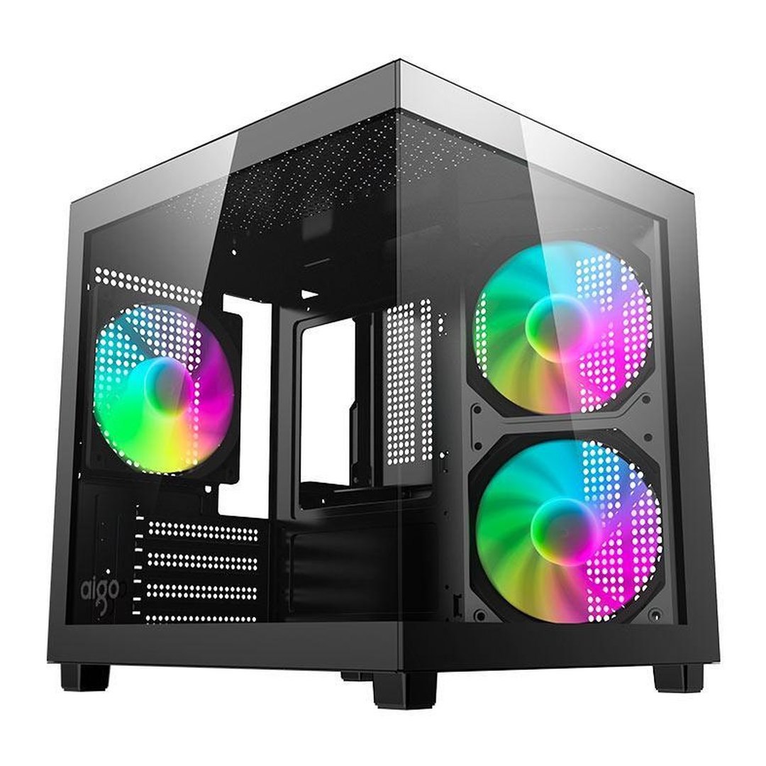 Gabinete Gamer Aquário Aigo Luna A275 Rainbow Mini-Tower Lateral/Vidro, Com 3 Fans