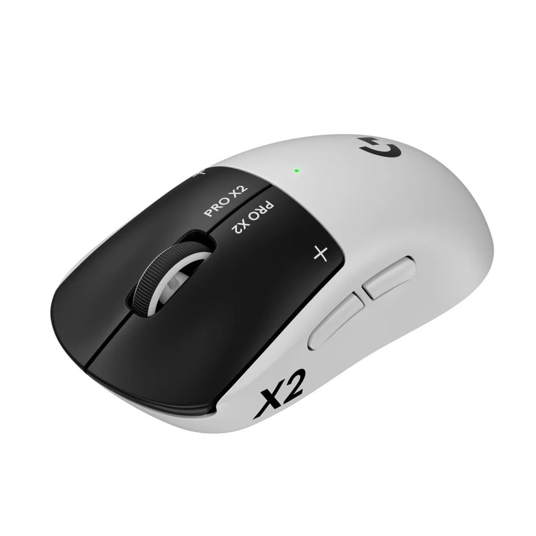 Mouse Gamer Sem Fio Logitech G PRO X2 SUPERSTRIKE LIGHTSPEED, 61g, Cliques Táteis Personalizáveis, USB-C, Preto e Branco 910-007775
