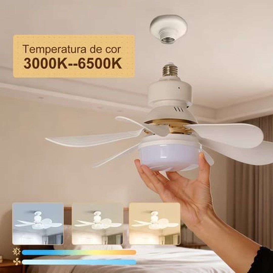 Ventilador Lâmpada De Teto LED Silencioso, com Controle Remoto,6 Hélices, Bivolt Lâmpada de ventilador