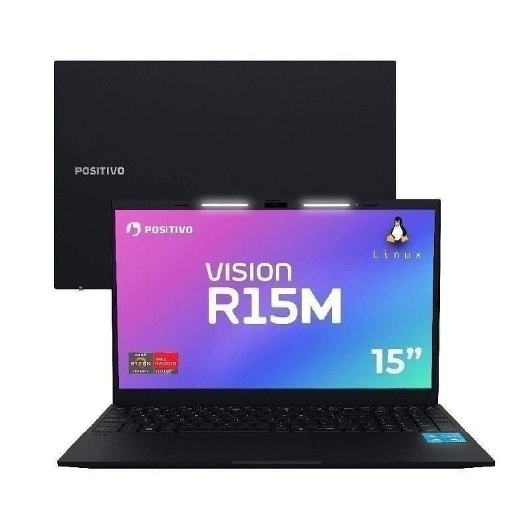 Notebook Positivo Vision R15M AMD Ryzen 5-5625U Linux 8GB RAM 256GB SSD Wi-Fi 6 15” IPS Preto