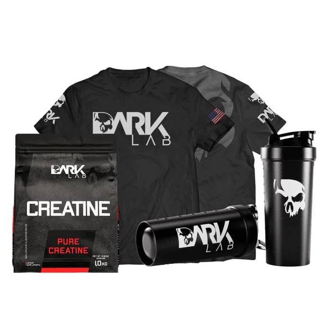 Kit Creatina Monohidratada Pura 1KG + Camiseta Caveira Dry-Fit 2.0 + Coqueteleira Fuse 700 ML- Dark lab