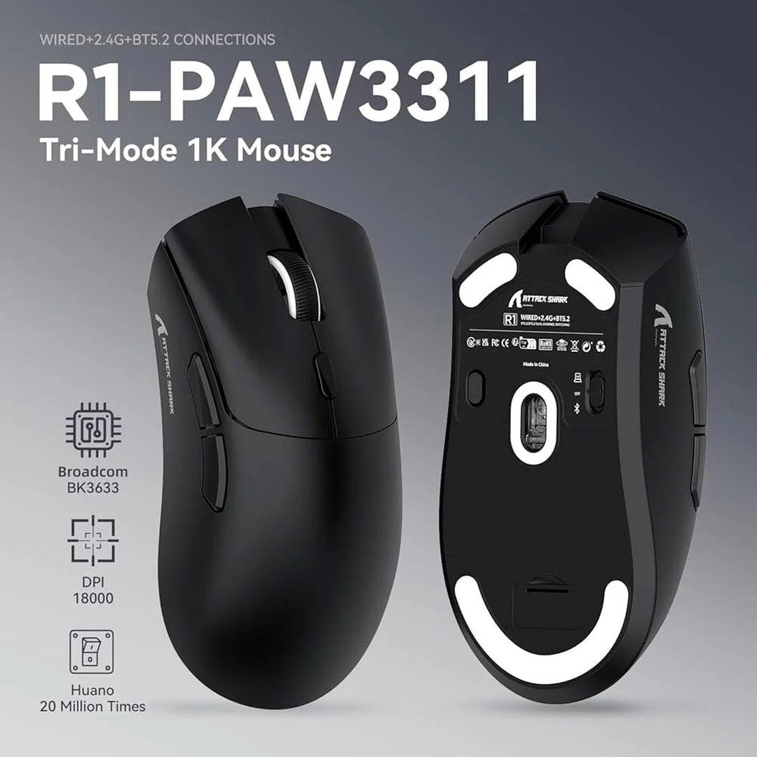 Mouse Gamer sem Fio Attack Shark R1 Paw3311
