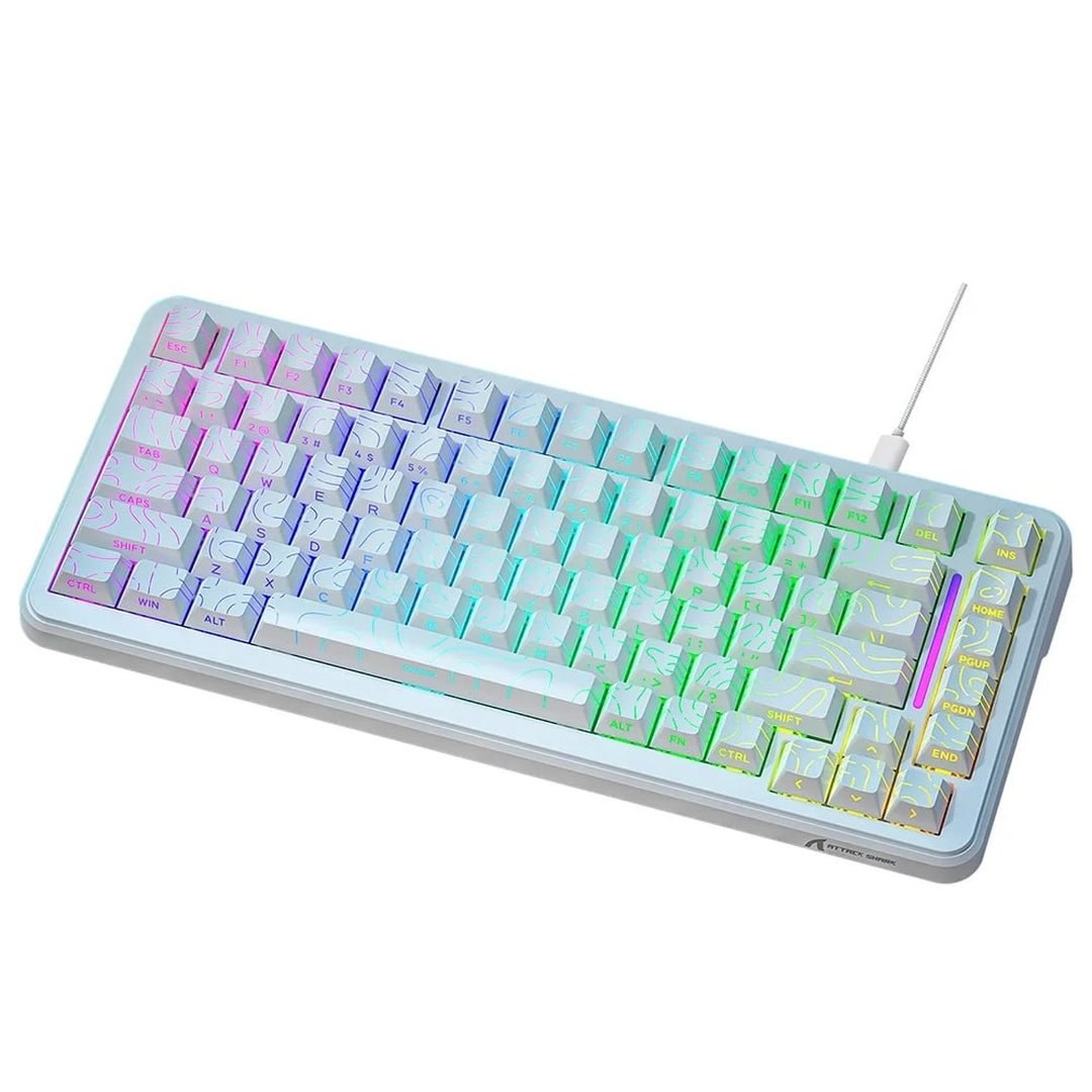 Teclado Magnético Gamer Attack Shark X82 HE, 75%, Rapid Trigger, 8000Hz, 0.01ms, White Contour Line, Branco e Cinza AS-X82HE-WCL