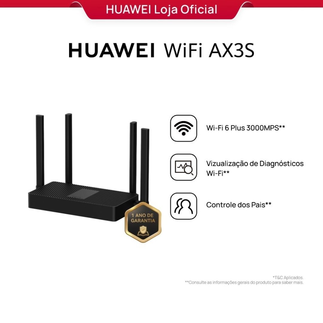 Huawei WiFi Ax3s Roteador Wi-Fi 6+, 3000Mbps Easymesh HiConfig Preset Preto