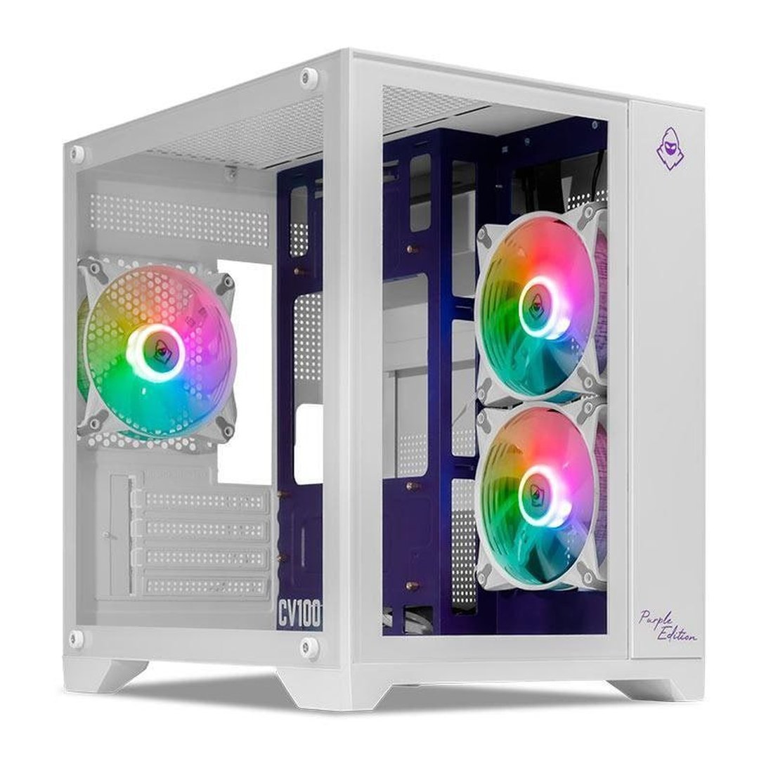 Gabinete Gamer Mancer Cv100 Purple Edition, Mid-Tower, Com 3 Fans, Branco, Mcr-Cv100-Pew