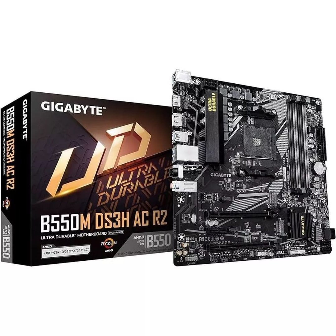 Placa Mãe Gigabyte B550M DS3H AC R2 Wi-Fi AM4 4xDDR4 Chipset AMD B550 mATX