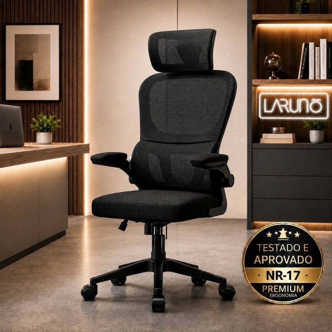 Cadeira de Escritório Ergonômica cinza Giratória com Apoio Lombar e Braços Ajustáveis Laruno, Link produto