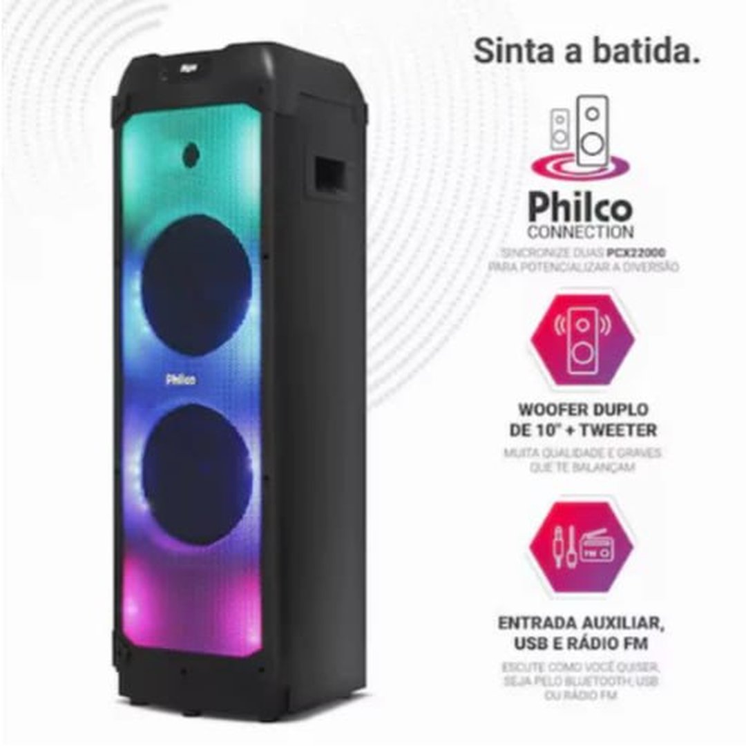 Caixa de Som Philco Extreme 2400W 2x Woofer PCX22000 Bivolt