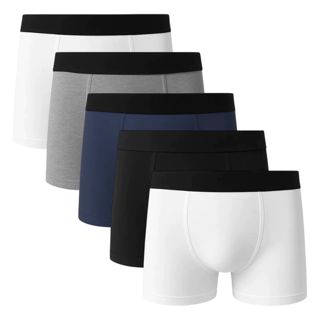 5 Cuecas Algodão Boxer Basic Lisa Masculina Forro Duplo Costura Tripla Sortido
