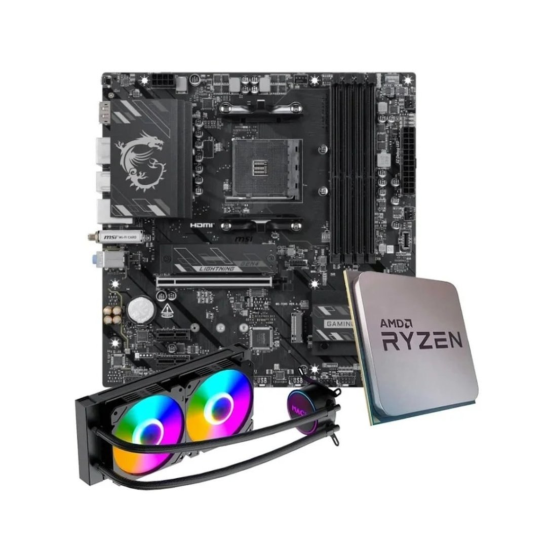 Kit Ryzen Placa-Mãe Msi B550m Gaming Plus WiFi6E + Processador Amd Ryzen 7 5700x + Water Cooler Mach1 Logic, Rgb, 240mm