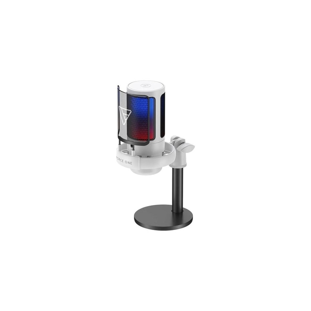 Microfone Gamer Force One Hero, RGB, Botão De Mute, USB, Cardicóide ou Unidirecional, Branco FR.MC.HE.01