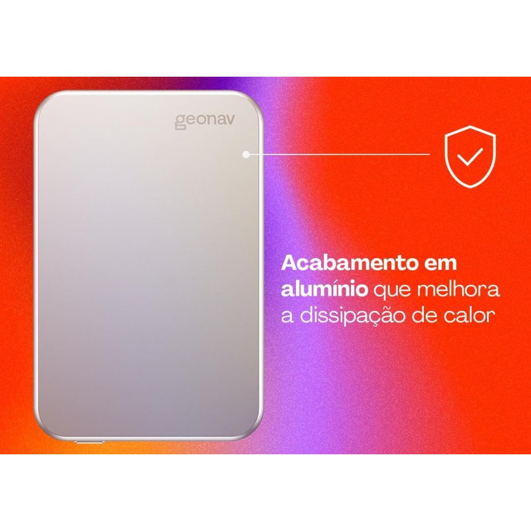 Geonav Power Bank, Carregador Portátil Universal por Indução 5.000mAh, Ultraslim Carregamento rápido, Compatível com MagSafe, PB5KALMAGSV, Prateado