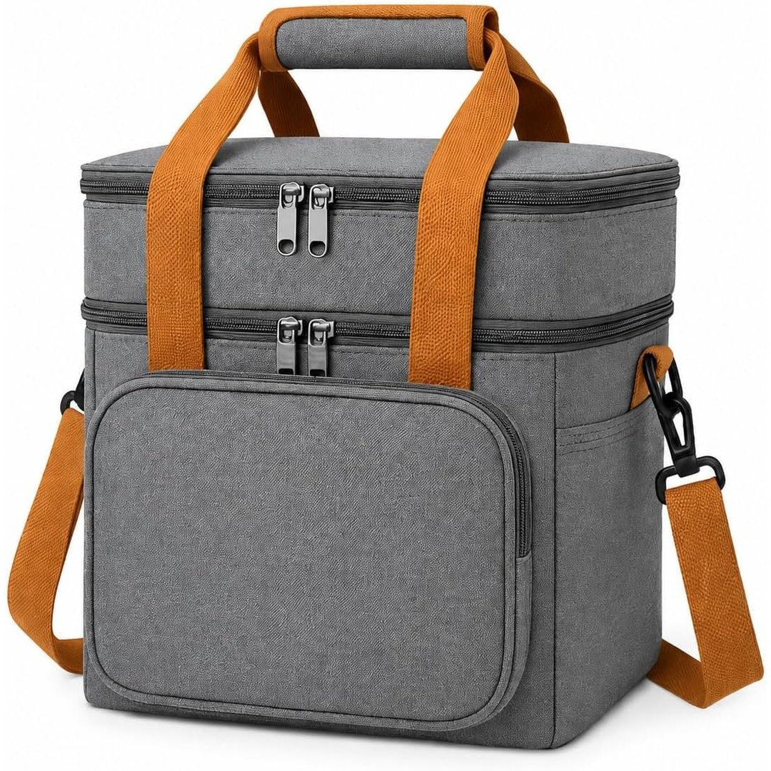 Bolsa Térmica Lancheira Grande com Alça Ajustável Marmita para Trabalho, Academia, Escola e Passeios Compartimentos Duplos, Impermeável, Isolamento Térmico Premium