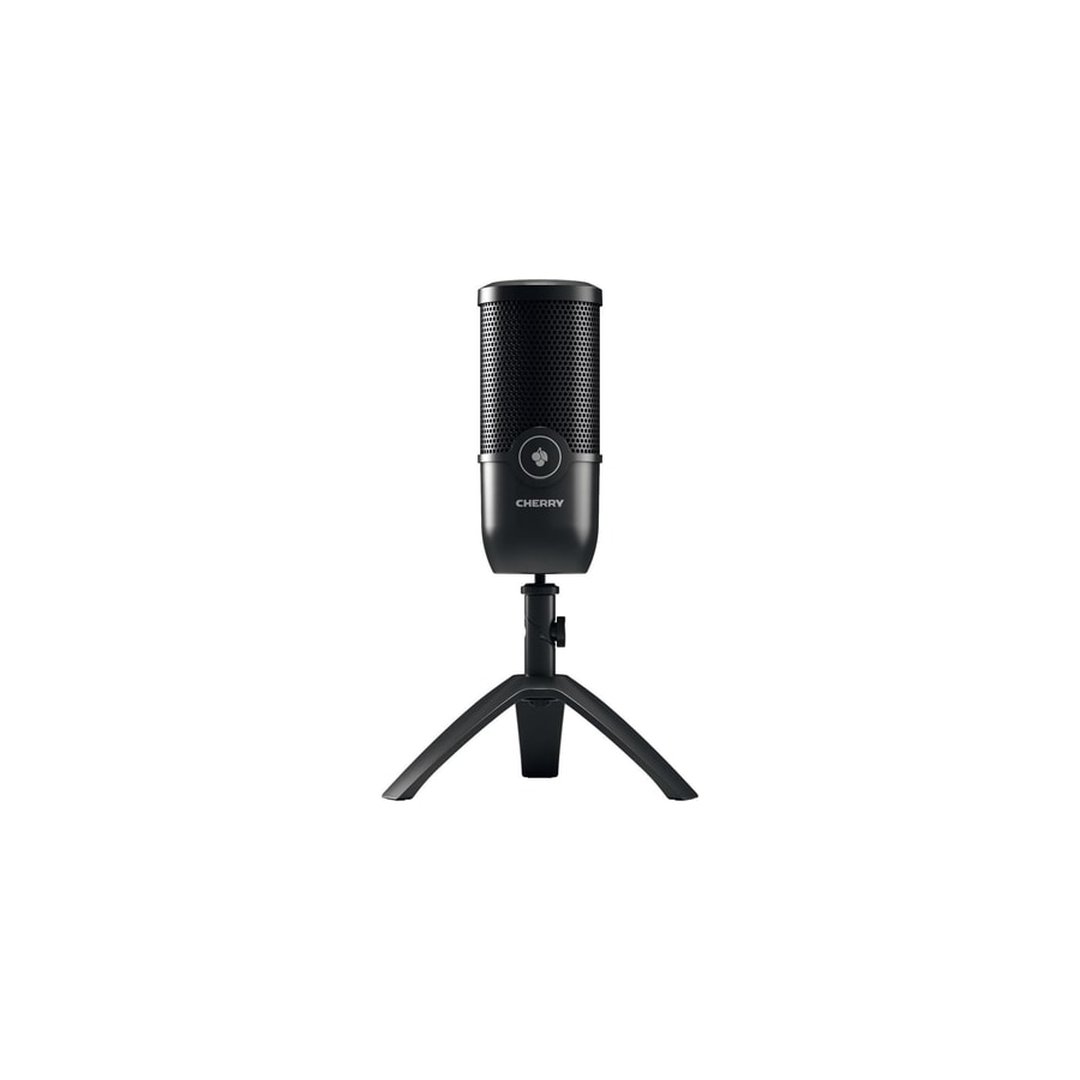 Cherry UM 3.0, microfone USB para podcast, streaming e uso em casa, padrão polar cardioide, conector de fone de ouvido, compatível com PC/Mac/PS4/PS5, preto