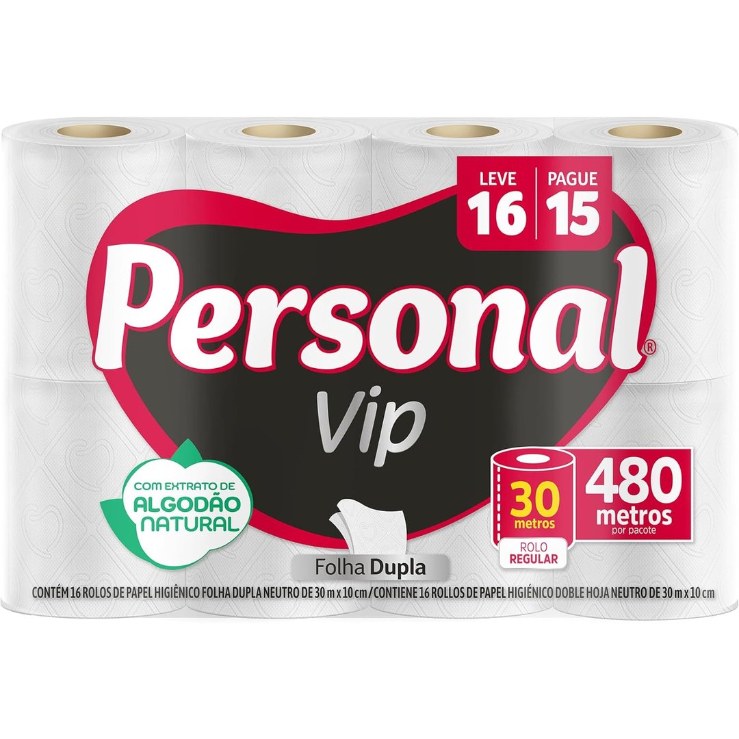 Papel Higiênico Vip Folha Dupla, 16 Unidades