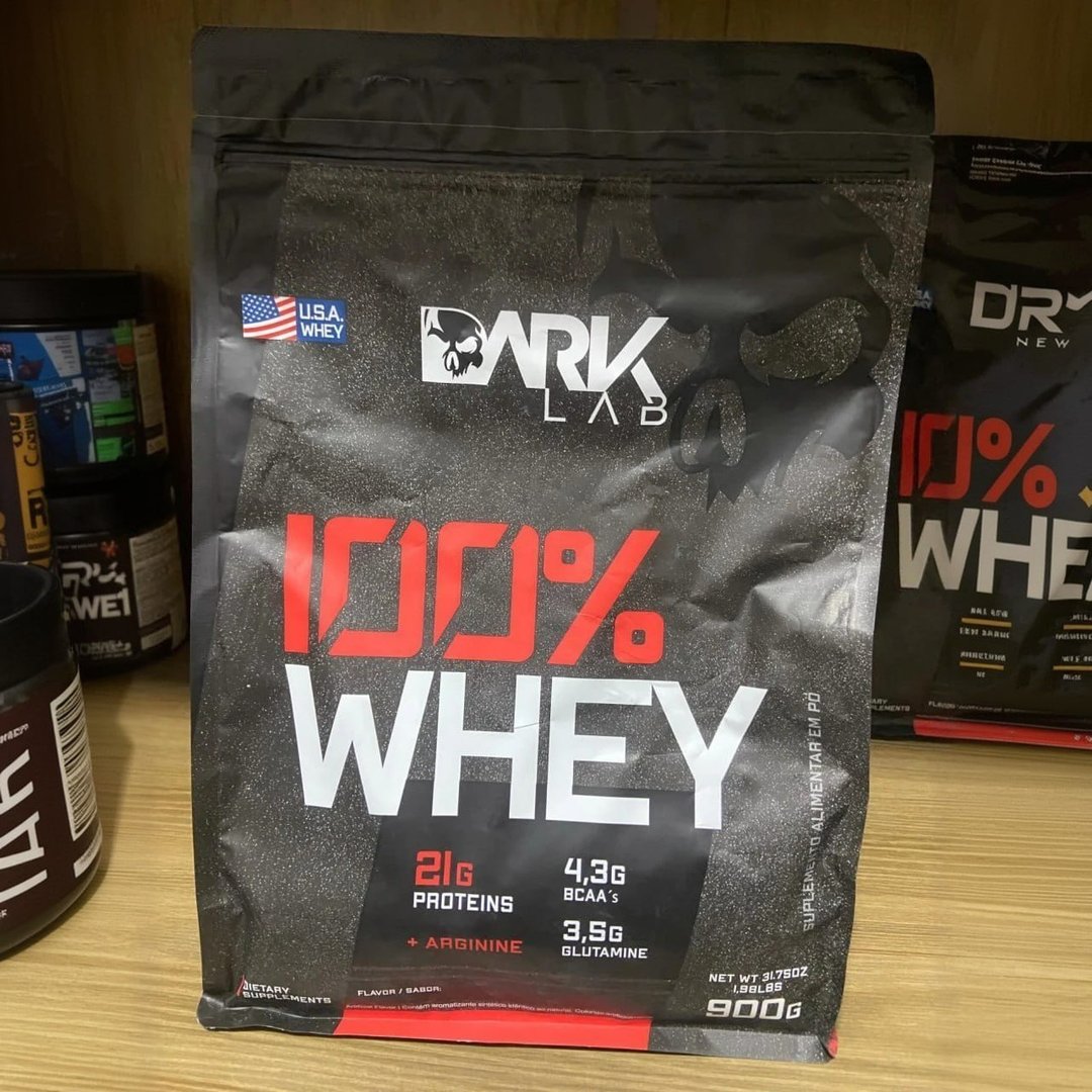 Whey Protein Concentrado 100% 900g Refil Dark Lab Sabor Morango