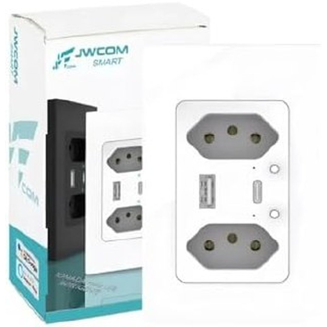 Tomada Dupla Inteligente Smart Wifi Bivolt C/ Usb C Alexa Cor Branco