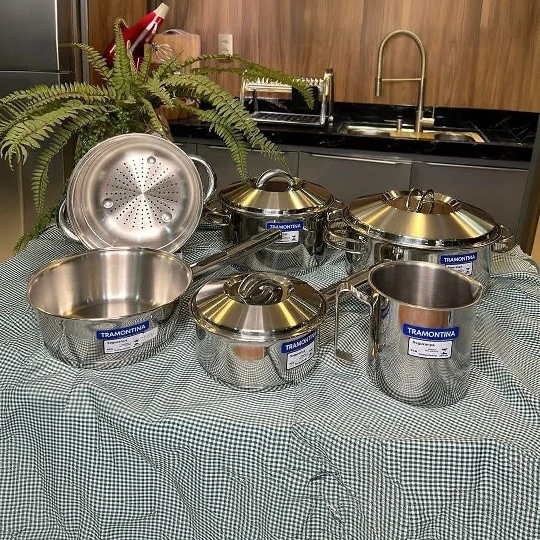 Kit Jogo De Panelas Solar 6 Peças com Fundo Triplo e Tampas de Inox Tramontina
