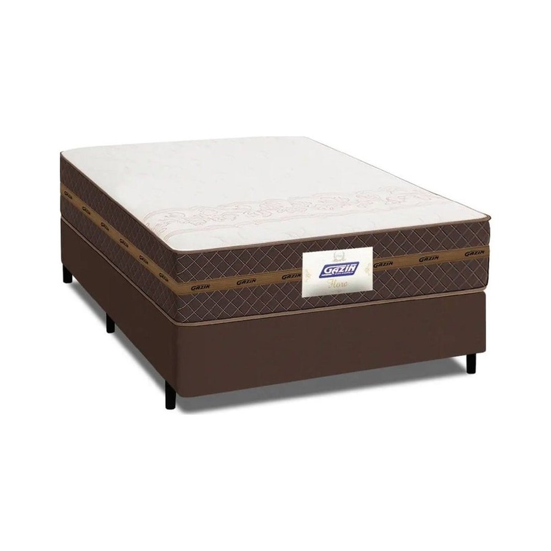 Cama Box Baú Casal Colchão Gazin Molas Flora Marrom 138x188x63cm