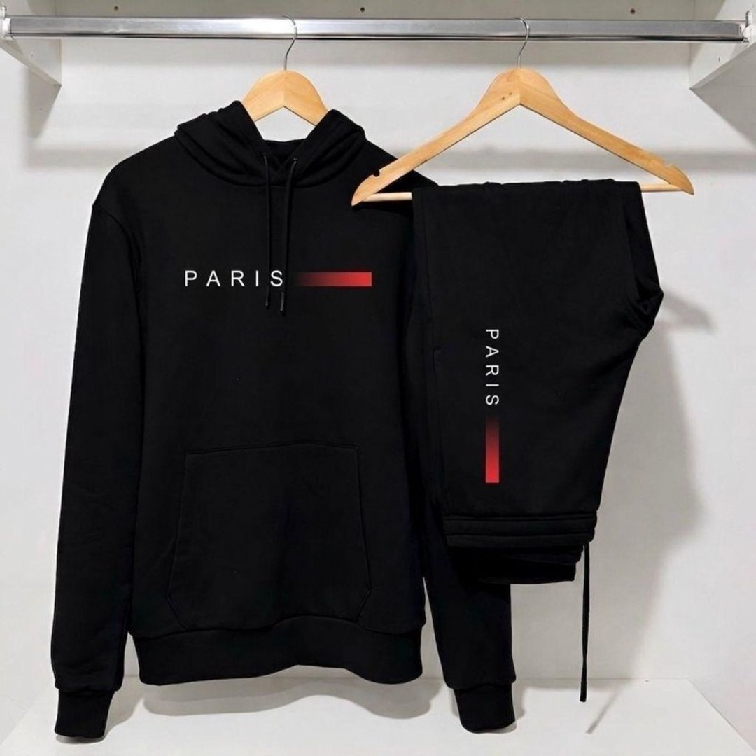 Conjunto Moletom Calça Unissex Paris Canguru Casaco Frio