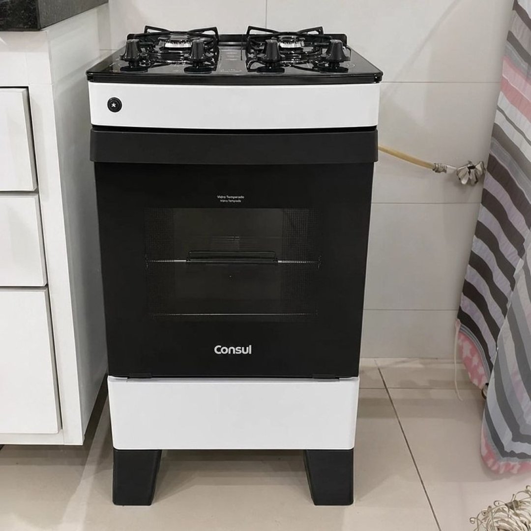 Fogão Consul 4 Bocas Branco Com Mesa Esmaltada - Cfo4zab