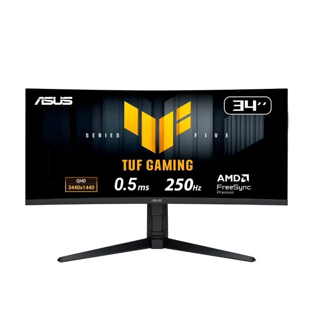 Monitor Gamer Curvo ASUS TUF 34"", WQHD, 250Hz, 0.5ms, Fast VA, FreeSync Premium, Altura Ajustável, Som Integrado, Preto VG34WQML5A