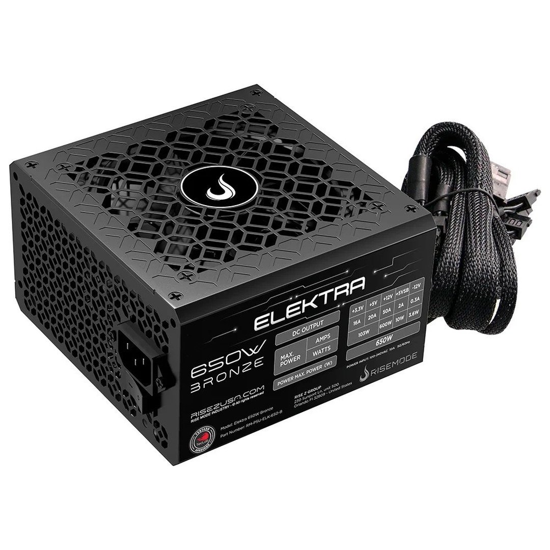 Fonte Gamer Rise Mode Elektra, 650W, Bronze, Pfc Ativo, Preto